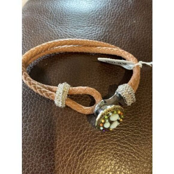New Brown Braided Slip Knot Bracelet With Multi Stone Clasp - Picture 5 of 5